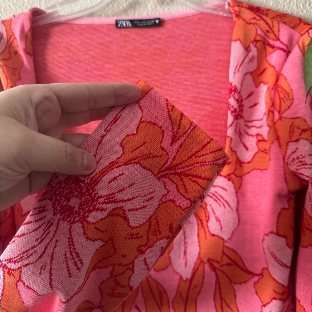 Zara Women Pink Sweetheart Top Jacquard Floral - Picture 4 of 5